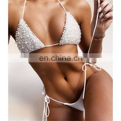 2022 New Designer Bikinis Woman Halter Neck Luxury Pearl Bathing Suits Swim Brief Bikini Women Swimwear