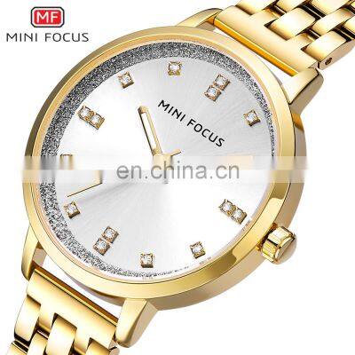 MINI FOCUS MF47L Women's Quartz Watches Simple Blue Stainless Steel Bracelet Wristwatch Lady Clock