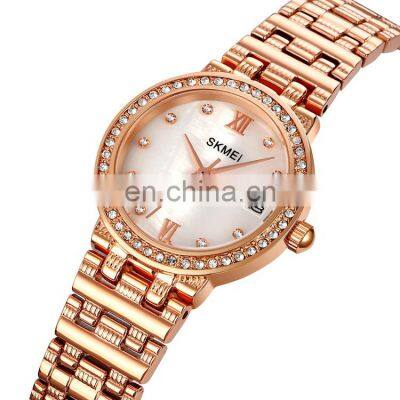 New Arrival SKMEI 1809 Japan Movement 3atm Diamond Dial Stainless Steel Strap Luxury Women Quartz Watch