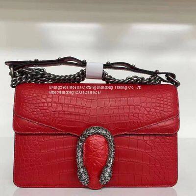 Luxury Imported Crocodile Leather Women's Bag High-End Genuine Leather Ladies Shoulder Messenger Bag Chain Bag Square Bag Fashion Small Square Bag photo-3