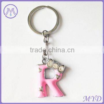 Enamel Initial Letter R rhinestone crystal keychain