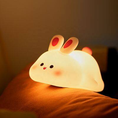 High Quality USB Rechargeable Baby Table Light Custom Silicone Cute Bunny Lamp Kids Night Light Wholesale Rabbit Silicon Lamp