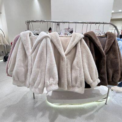 Winter Little White Bear hooded fur one-piece coat, women's imitation mink fur, gold mink fur, thick fur coat