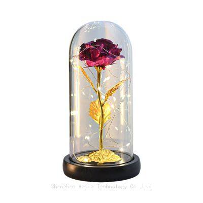Wedding Decorations Red Artificial Roses in Glass Dome with LED Light for Lovers Girlfriend Wholesale