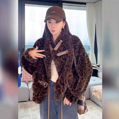 Cross-border European goods Haining Winter new leopard print European mink fur imitation mink fur eco-friendly fur and fur integrated fashion trend