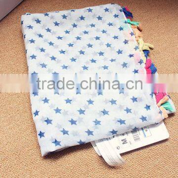 Hot Selling Korean Navy Star Printed Colorful Tassels Fashion Ladies Scarf