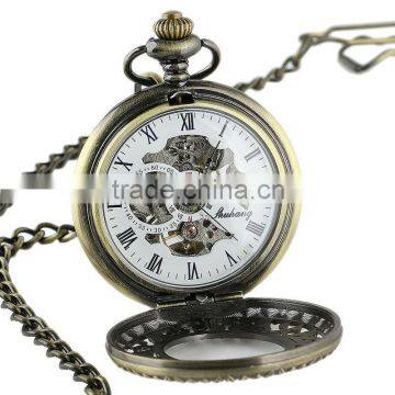 Men Black Custom Pocket Watch Skeleton Mechanical Pocket Watch WP127