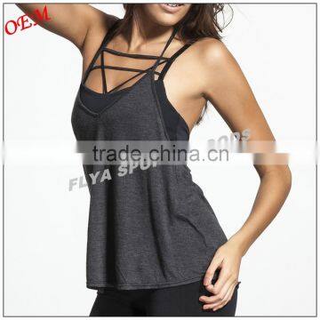 Wholesale Womens Top Quality Cotton Adjustable T-back Strap Gym Tank Top photo-2