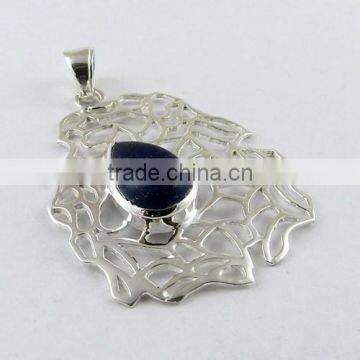 Charming Blue Lapis Pendant, Silver Jewellery India, Gemstone Silver Jewellery photo-2