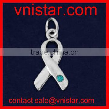 vnistar metal alloy aqua blue crystal breast cancer survivor medical alert ribbon pendant for jewelry making TC193-2