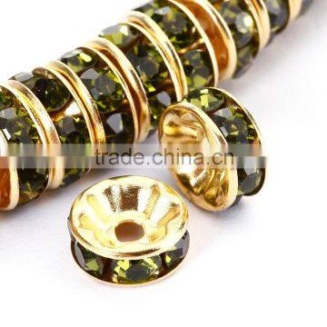 Gold Plated Olivine Color #228 Rhinestone Jewelry Rondelle Spacer Beads Variation Color and Size 4mm/6mm/8mm/10mm