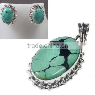 Turquoise pendant jewelry set wholesale 925 silver handmade jewelry