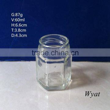 60ml 2oz clear glass honey jars with hexagonal shape SLJd115