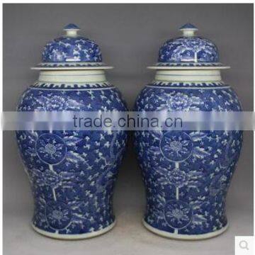 Large Decorative Temple Jar Chinese Blue and White Ginger Jar With Floral Painting photo-4