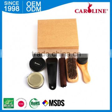 Advertising Promotion Shoe Shine Set In Black Pu Zipper Bag Care Kit