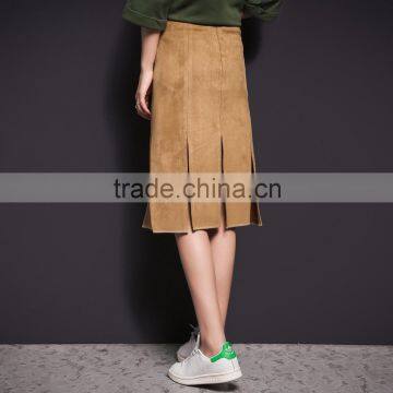 Summer Fashion Girls Petit Faux Suede Midi Splits Skirt