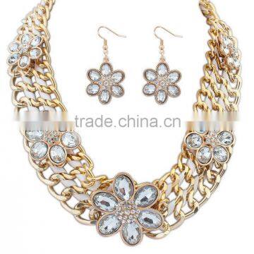 Fashion Statement Necklace Earrings Set Multilayer Rope Chain Heavy flower set Handmade Weaving Necklace set