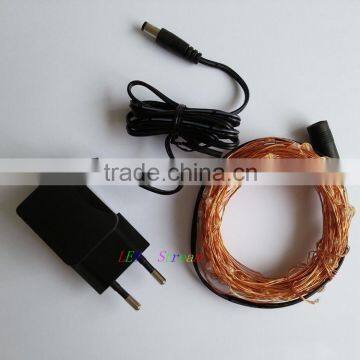 10M 100 LED Tiny Copper Wire String Fairy Lights Lamp with EU Plug 100-240Vac Adapter for Holiday and Wedding party Decoration