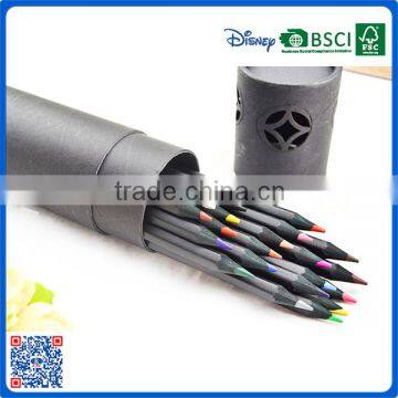 2016 Wholesale slap-up 7 inch black wood 24 color pencil into paper tube with sharpener for gift