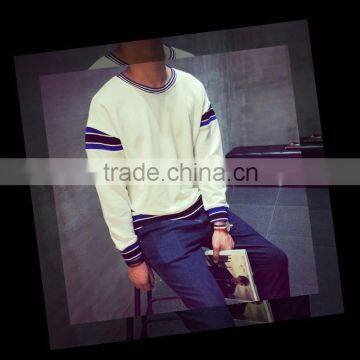 Mens fleece sweater T shirts in white with stripe hot selling 2016