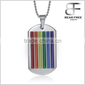 Unisex LGBT Lesbians and Gays Pride Stainless Steel Rainbow Flag Rectangle Pendant Necklace