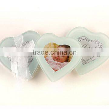 Crystal heart glass coaster with baby photo insert for birthday party decorations