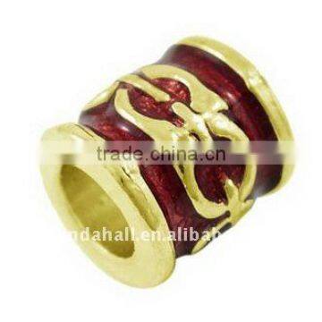 Alloy European Stlye Beads, with Enamel, Large Hole Beads, Column, Golden, 10x10mm, hole: 5.5mm(LFD8138Y-2-NFG)