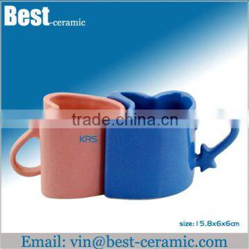 color glazed couple ceramic half cup