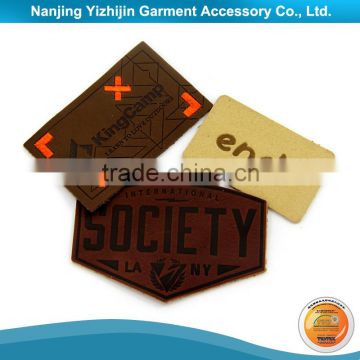 Dark Brown Logo Design Hot Transfer Fake Leather Label                        
                                                Quality Choice