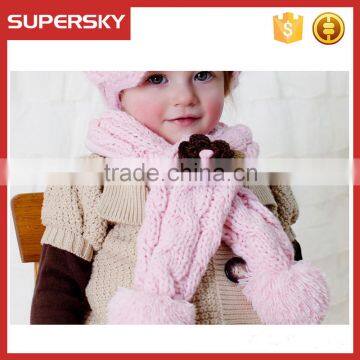 A-732 children fleece cable knit scarf kids polar fleece scarves with flower design baby fleece knitted scarf with flower