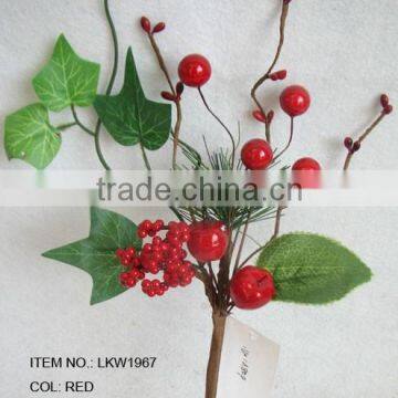 2015 newest special artificial holly morning glory leaf and foam red berry pick 11" branches pick for chrismas decoration pick