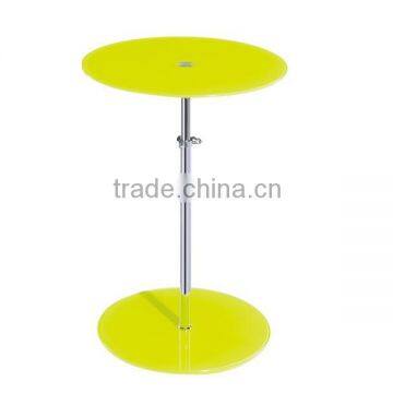 Colored adjustable glass round table, rechatable small high side table coffee table, cheap price simple design