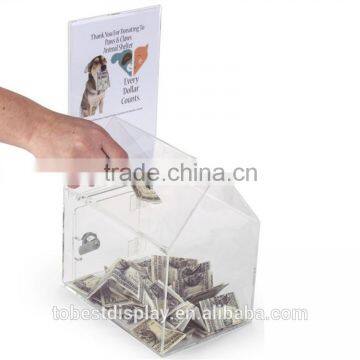 clear custom dog housed shaped wholesale acrylic donation box with lock