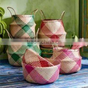 Best selling Eco-friendly natural and pink seagrass belly basket