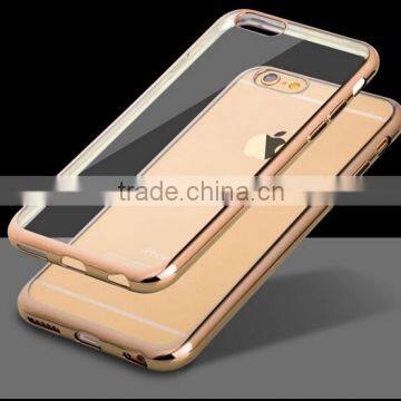 Luxury ultra slim Gold plating crystal clear tpu case for iphone 6 transparent soft phone bag cover