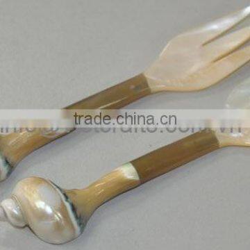 Shell Salad Server Sets, Horn and Shell Utensils, 20cm Long