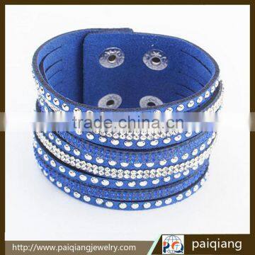 Wholesale fashion model flannelette wide leather bracelet decorated with rhinestone