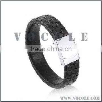 Lock clasps for leather cord black leather high quality bracelet