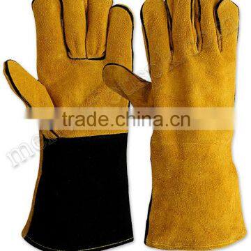 Yellow Black Safety Cow Split Leather Welding Gloves