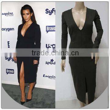 Kim Kardashian sexy slit long cotton dress casual 2015