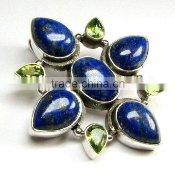 .925 Sterling Silver Lapis & Peridot Pendant