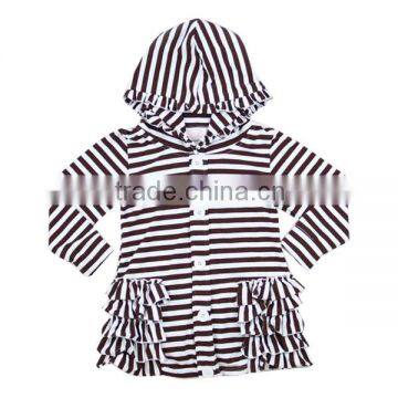 2016 kaiyo oem service long sleeve cotton stripe ruffle top ruffle coat with hat baby girls top design children clothing 2016