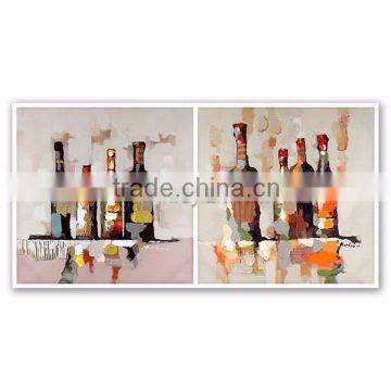 2016 2 panels Wine Bottle Oil Painting Wall art for decoration