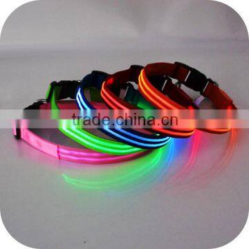 Webbing Dog Collar Glowing in the Dark with LED Lights Inside