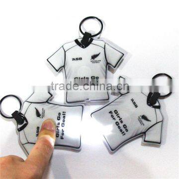 Colorful printed t-shirt shape plastic pvc mini led light keychain, flashlight key ring