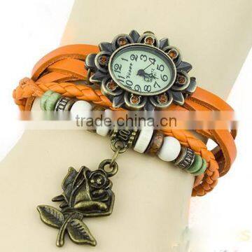 In Stock Women's Ladies Girls Retro Xmas Party Brithday Gift Heart Dress Quartz Wrist Hand Charm Leather Watch Case photo-5