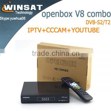 Wholesales DVB-S2+T2 HD combo satellite receiver V8 combo1080p digital decoder with IKS CCCAM free IPTV Youtube Biss Key