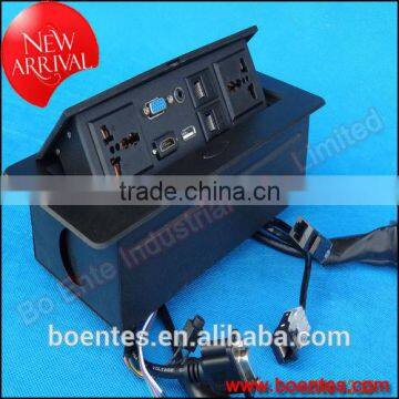 Conference Table Conceal Socket for Desktop Button Pop Up Power Socket Box With VGA/HDMI Wires Connected Plug photo-4