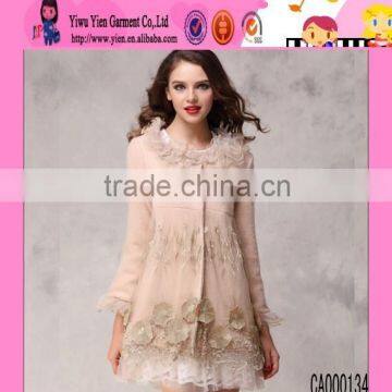 2015 Custom High Quality Lace Collar Winter Coat Europe Style Fashion Casual Women Formal Coat