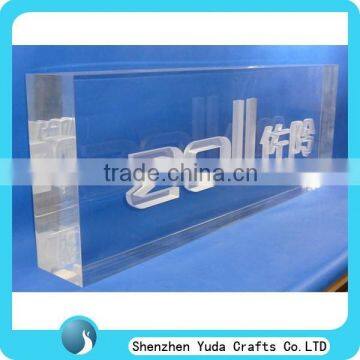 Free Standing Acrylic Signage With Laser Engraving Words, High Ray CNC Engraving Crystal Clear Acrylic Block